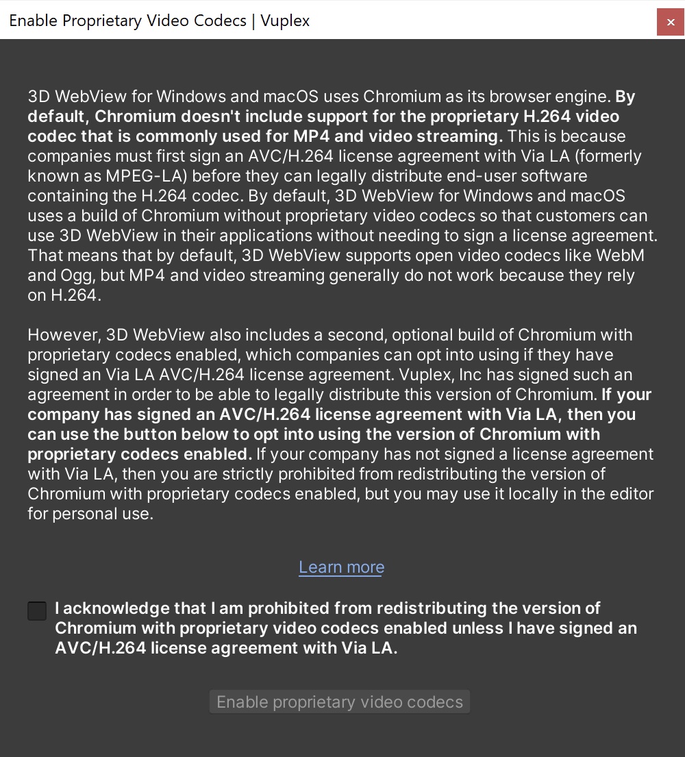 window to enable proprietary codecs