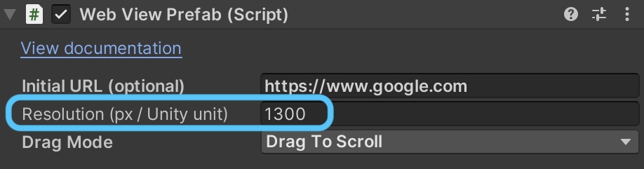 WebViewPrefab's Resolution property