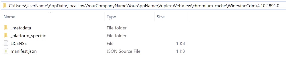 WideVine directory on Windows