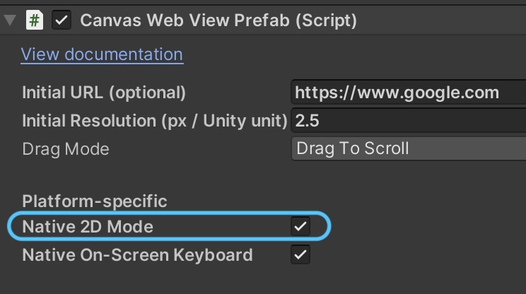 checkbox to enable Native 2D Mode